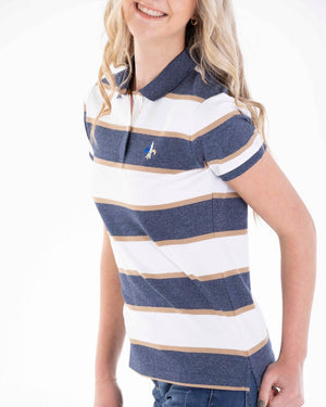 White and Blue Stretchy Slim Fit Ladies Golfer 82 Signature White/ Navy Twist Stripe