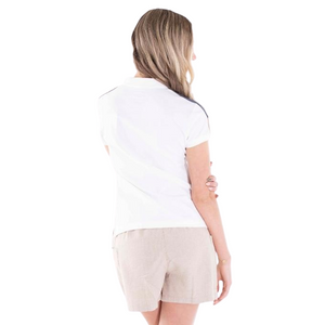 White and Blue Stretchy Slim Fit Ladies Golfer 45 Signature White
