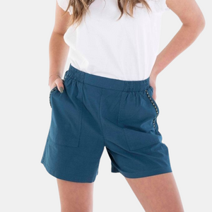 Ladies Drawstring Cotton Shorts 64 Majolico Blue x Snow