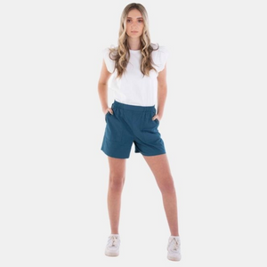 Ladies Drawstring Cotton Shorts 64 Majolico Blue x Snow