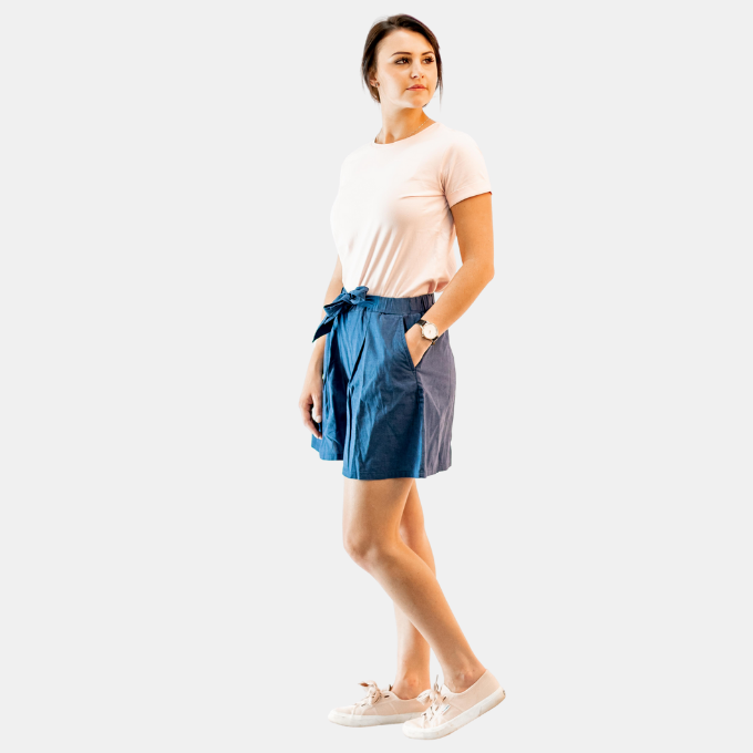 Mid-Rise Elastic Shorts Blue