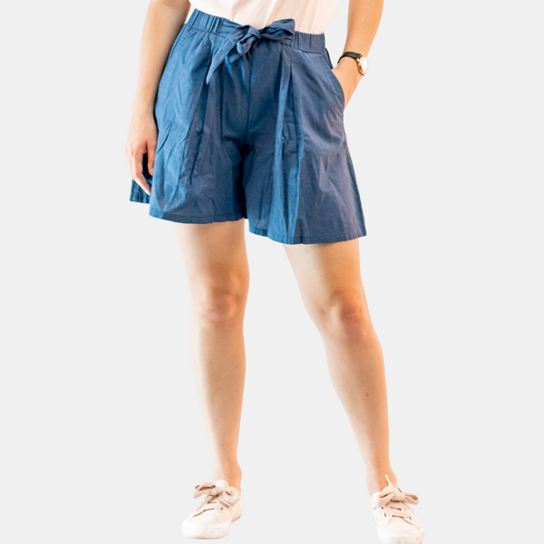 Mid-Rise Elastic Shorts Blue