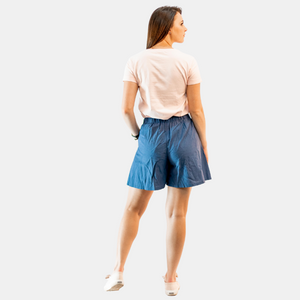Mid-Rise Elastic Shorts Blue