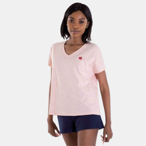 Embroidery Cotton Ladies Short-Sleeve Lounge Wear Tee 22 Evening Sand Pink