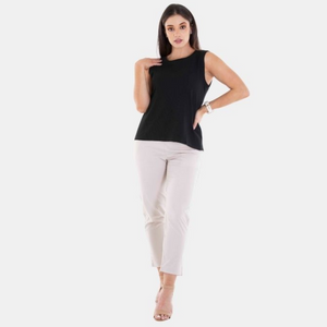 Solid Elastic Waistband Ladies Casual Pants 07 Pumice Stone Grey