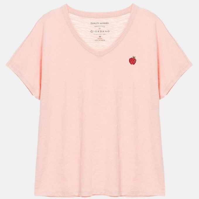 Embroidery Cotton Ladies Short-Sleeve Lounge Wear Tee 22 Evening Sand Pink