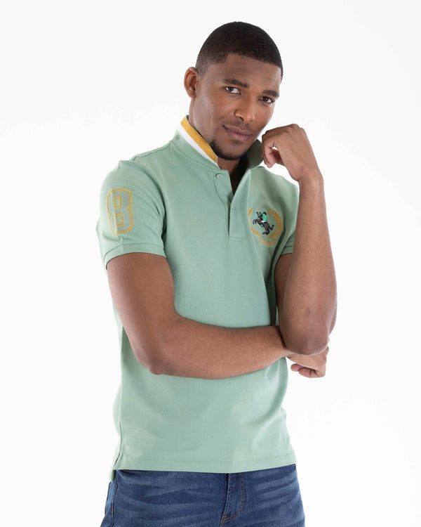 3D Small Napoleon Crest Stretchy Slim Fit Golfer Shirt 86 Basil Green